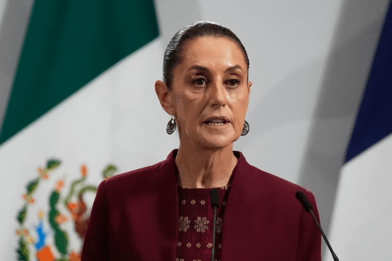 FILE - Mexican President Claudia Sheinbaum speaks at the National Palace in Mexico City, Nov. 7, 2025.