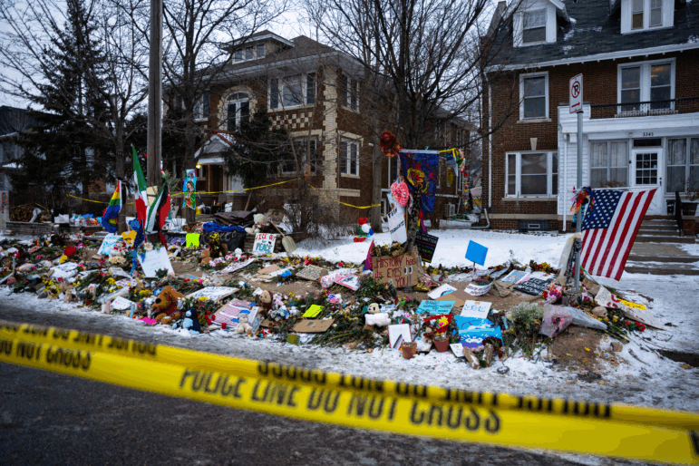 A makeshift memorial for Renee Good, who was fatally shot by an ICE officer on Jan. 7, is seen on Jan. 20, in Minneapolis.
