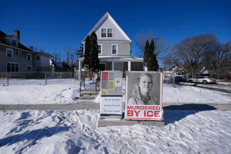 A photo of Renee Good is displayed in front of a home on Saturday, Jan. 31, 2026, in Minneapolis.