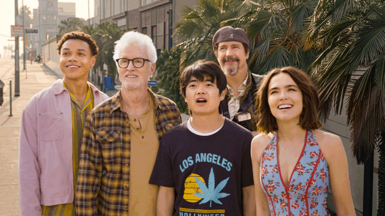 Miles Gutierrez-Riley, John Slattery, Ben Wang, Ken Marino, and Zoey Deutch in Gail Daughtry and the Celebrity Sex Pass, from director David Wain.
