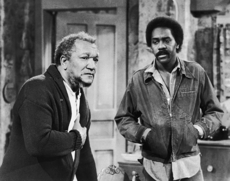 Demond Wilson (right) in a still from a 1974 episode of Sanford and Son. The actor played Lamont Sanford, the disgruntled offspring of Redd Foxx's Fred Sanders (left), in the hit 1970s NBC sitcom.
