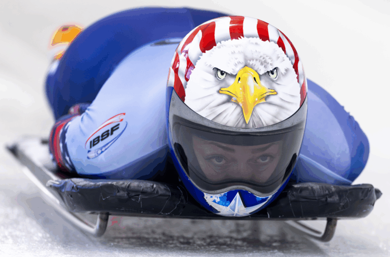 Katie Uhlaender of the USA competed during the Women’s Skeleton race of the 2025 IBSF World Championships at Mt Van Hoevenberg on March 6, 2025 in Lake Placid, New York.