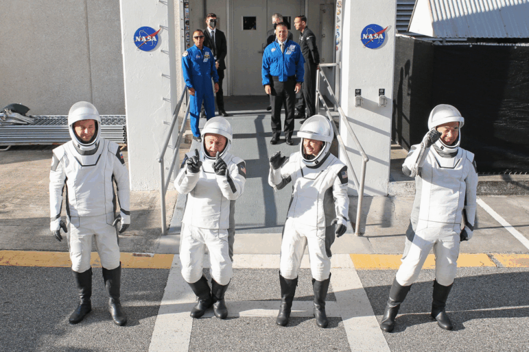 NASA announced it would bring the four members of its Crew-11 mission back to Earth early. One of them has a medical condition. The crew, shown here at the Kennedy Space Center in Cape Canaveral, Fla. on August 1, 2025, is (from left): Roscosmos cosmonaut Oleg Platonov, NASA astronaut Mike Fincke, NASA astronaut and mission commander Zena Cardman and JAXA astronaut Kimiya Yui.
