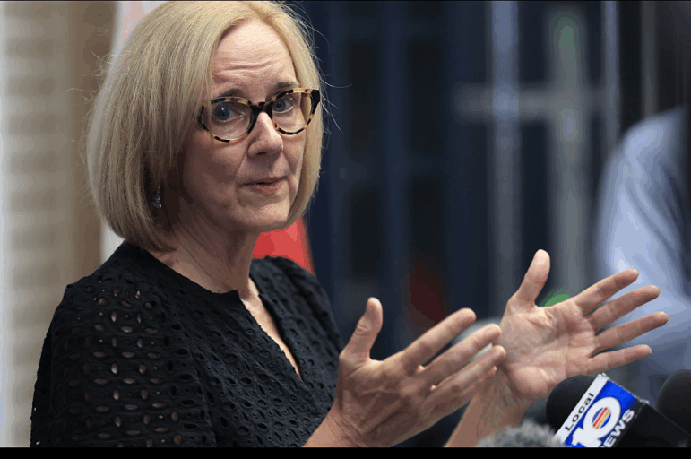 Then-Miami Mayor-elect Eileen Higgins holds a press conference the day after winning the mayoral seat on Dec. 10, 2025 in Miami, Florida.