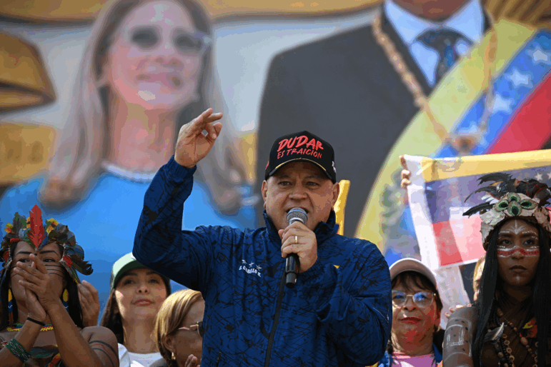 Venezuela's Minister of Interior Diosdado Cabello delivers a speech during a women's rally in support of ousted Venezuela's President Nicolas Maduro and his wife Cilia Flores in Caracas on Jan. 6, 2026.