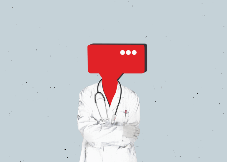 Digital doctor on a free flat design background. Online medical Q&A concept.