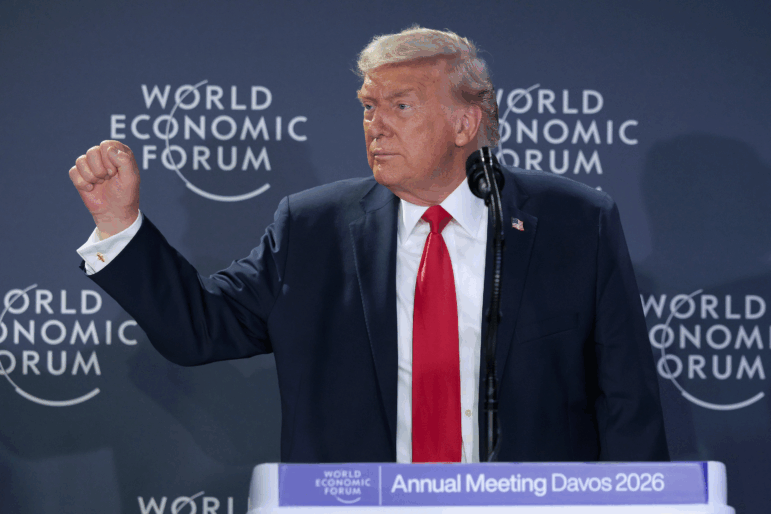President Trump speaks during a reception for business leaders at the World Economic Forum Annual Meeting in Davos, Switzerland, Wednesday.