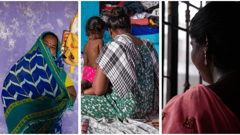 From left to right, Devi, Jhansi and Abirami at their homes in a slum in the southern Indian city of Chennai. These women, at different times, sold their eggs for around $270.