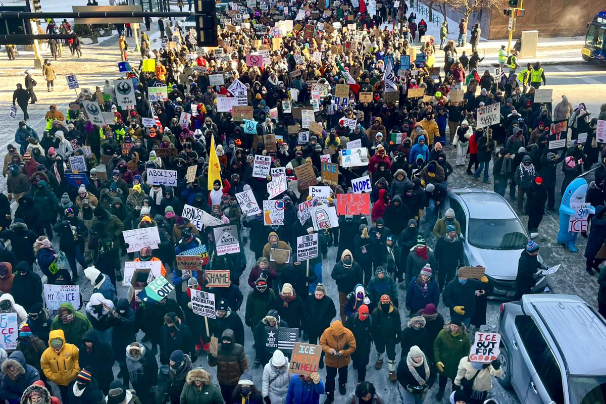 Minnesotans turn out in the frigid cold to protest Trump’s immigration crackdown