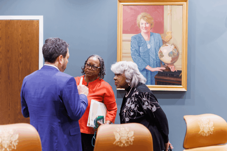 Democrats in the Virginia Senate, from left, Sen. Scott Surovell, Sen. Mamie Locke and Sen. Louise Lucas, speak last month as the legislature considered a redistricting plan aimed at countering Republican redistricting in other states.