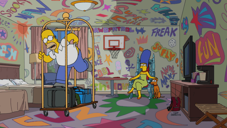 A still from the 800th episode of The Simpsons, airing Sunday, Feb. 15 2026 on Fox. The episode is largely set in Philadelphia, but Portland, Ore. is part of the show's deep DNA.