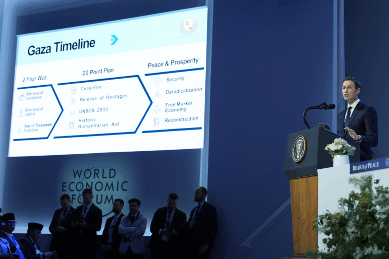 Jared Kushner speaks after the signing of a Board of Peace charter during the Annual Meeting of the World Economic Forum in Davos, Switzerland, Jan. 22.