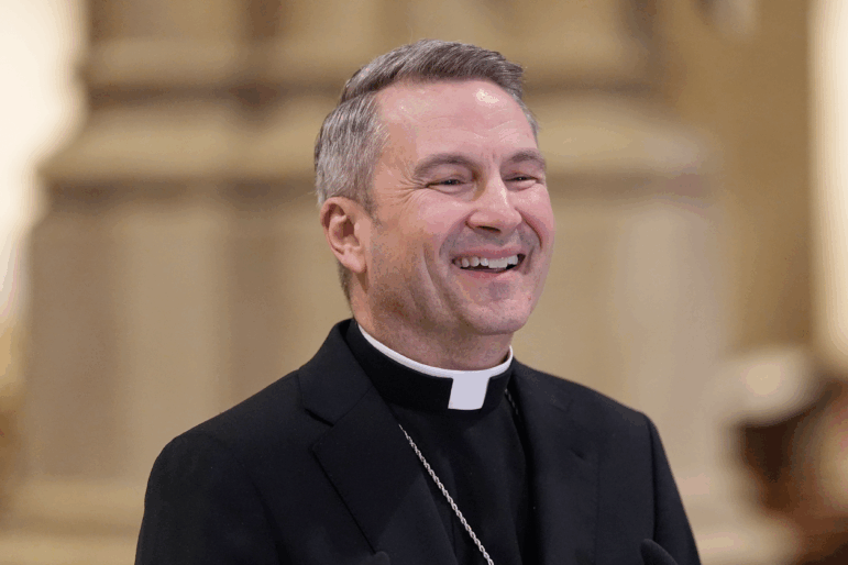 Archbishop-designate Ronald Hicks laughs during a news conference at St. Patrick's Cathedral in New York, Thursday, Feb. 5, 2026.