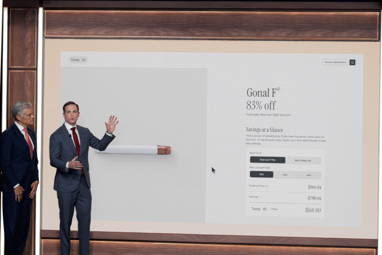 National Design Studio director Joe Gebbia and Centers for Medicare & Medicaid Services administrator Mehmet Oz talk about TrumpRx .gov during a presentation on its rollout Thursday.