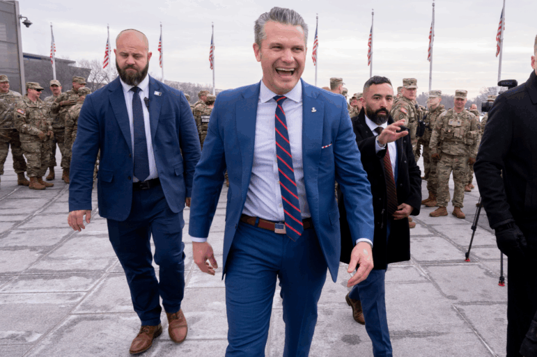 Defense Secretary Pete Hegseth leaves an oath of enlistment ceremony, Friday, Feb. 6, 2026, held on the base of the Washington Monument in Washington, D.C.