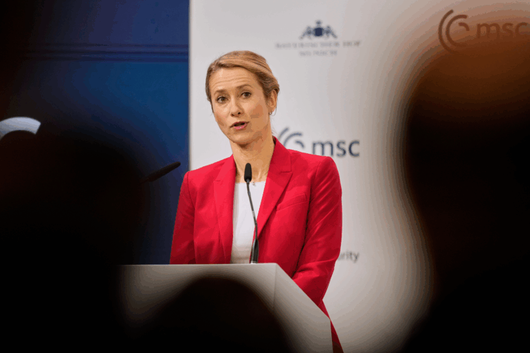 European Union foreign policy chief Kaja Kallas speaks during the Munich Security Conference in Munich, Germany, Sunday, Feb. 15, 2026.