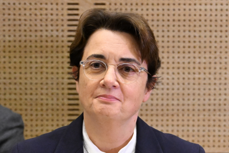 Laurence des Cars, director of the Louvre Museum, is photographed before a hearing of the Senate culture committee, three days after jewels were stolen in a daring daylight heist, in Paris, Oct. 22, 2025.