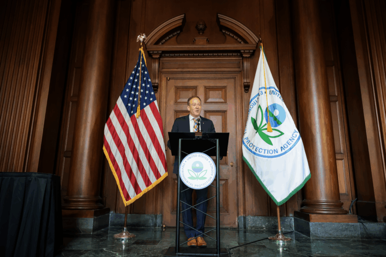 Environmental Protection Agency Administrator Zeldin speaking at EPA headquarters in 2025.