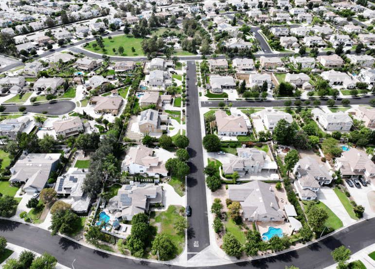 An aerial view of residential homes in Rancho Cucamonga, California, on September 17.