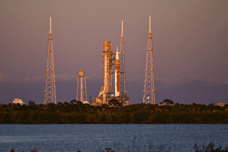 NASA has delayed the launch of its Artemis II lunar fly-by mission by at least a month. Testing of the rocket, shown here on the launch pad at the Kennedy Space Center in Florida last Sunday, revealed a number of issues. The launch, with four astronauts, would be the first crewed mission to the Moon in more than 50 years.