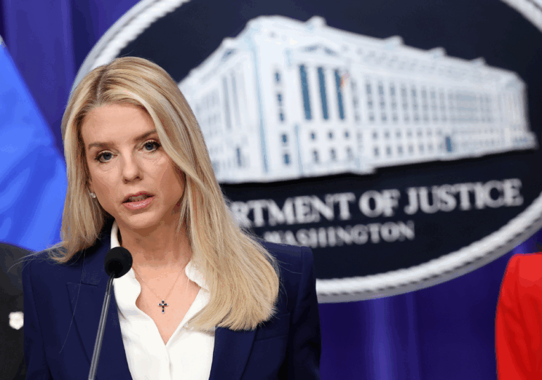 Attorney General Pam Bondi delivers remarks at the Department of Justice on Feb 6, 2026.