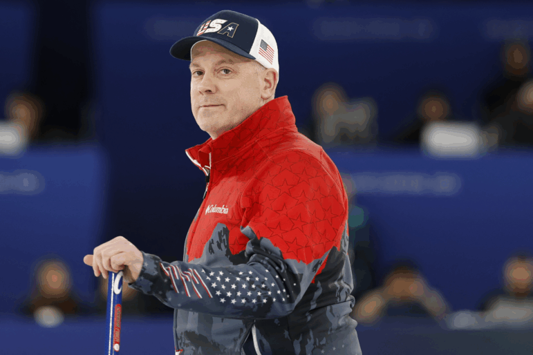 USA's Richard Ruohonen looks on during the curling men's round robin between USA and Switzerland during the 2026 Milan Cortina Winter Games at the Cortina Curling Olympic Stadium on Thursday.