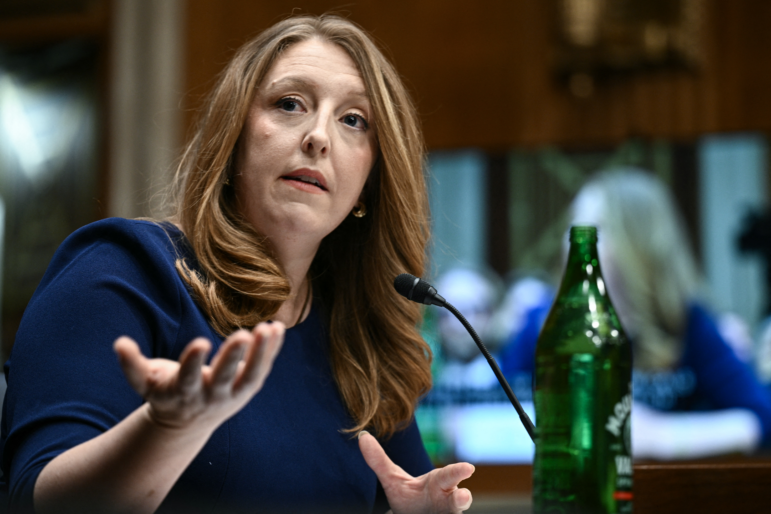 Dr. Casey Means, nominee for surgeon general, testifies during a confirmation hearing Wednesday before the Senate Health, Education, Labor and Pensions Committee.