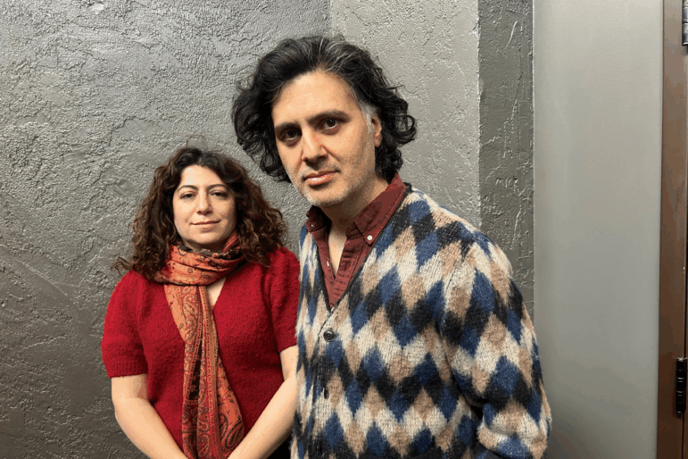 Maryam Ataei and Hossein Keshavarz in Park City, Utah, after the premiere of their film The Friend’s House is Here at the Sundance Film Festival.