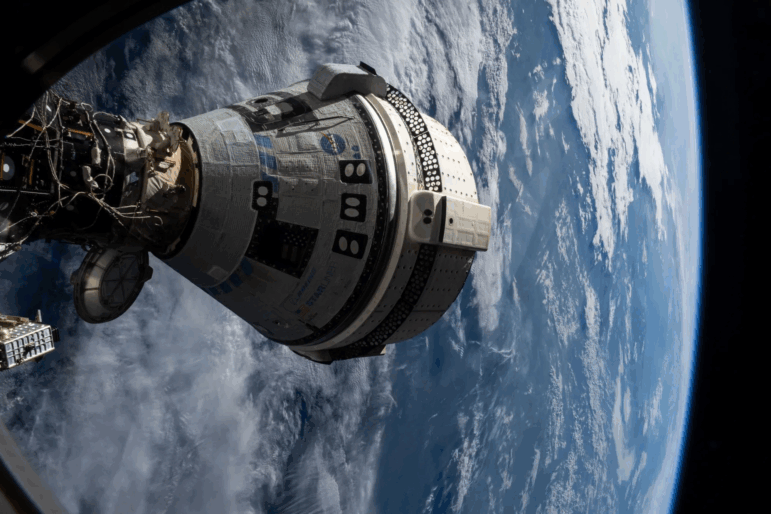 This view from the SpaceX Dragon Endeavour shows Boeing’s Starliner docked to the International Space Station on July 3, 2024.