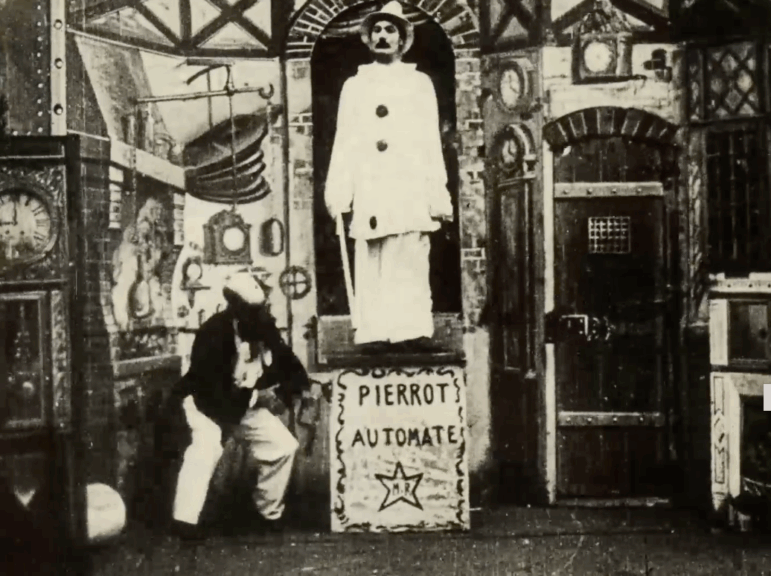 A screenshot from George Mélière's Gugusse et l'Automate. The pioneering French filmmaker's 1897 short, which likely features the first known depiction of a robot on film, was thought lost until it was found among a box of old reels that had belonged to a family in Michigan and restored by the Library of Congress.