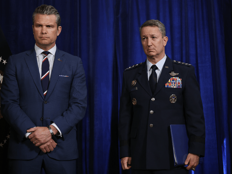 Pentagon chief Pete Hegseth and Dan Caine, chair of the Joint Chiefs of Staff, seen here in January, detailed the U.S. operation against Iran.