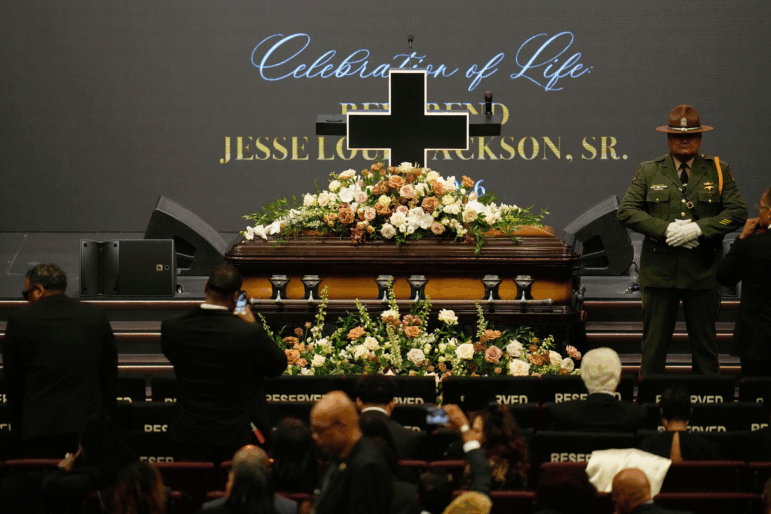 The casket with the Rev. Jesse Jackson is seen before the Public Homegoing Service at the House of Hope in Chicago, Friday, March 6, 2026.