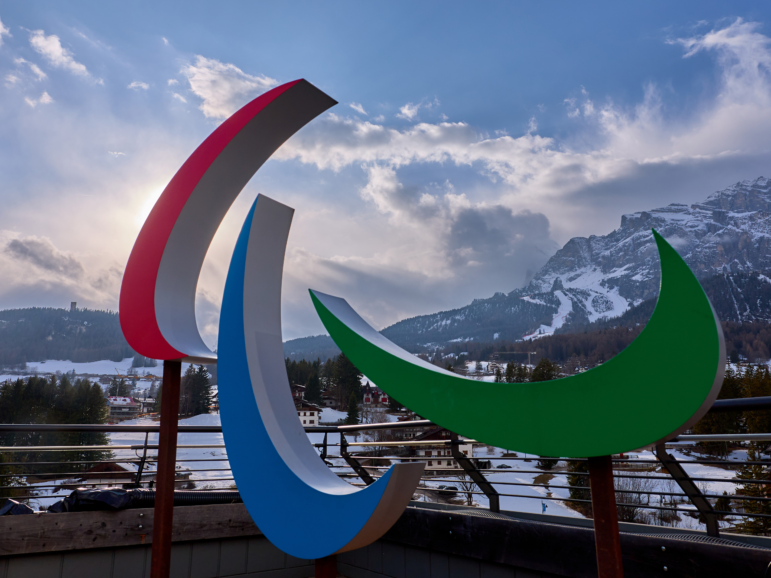 The Paralympic logo, the Agitos, is seen in Cortina d'Ampezzo, Italy ahead of the opening ceremony on March 6. They run through March 15.