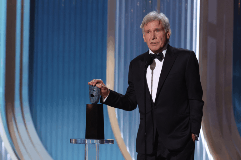 Harrison Ford accepts SAG-AFTRA Life Achievement Award in Los Angeles on March 1.