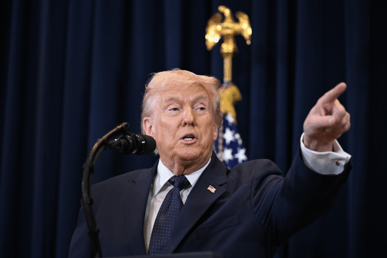 President Trump speaks to reporters during a news conference at Trump National Doral Miami on March 9 in Doral, Fla.