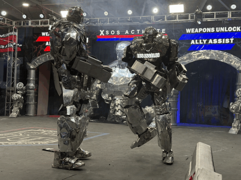 The fighters at the Interactive Combat League are more than nine feet tall, wear suits of steel and shoot exploding projectiles toward each other.